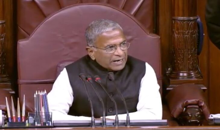 Harivansh Narayan Singh presiding in the Rajya Sabha chamber, 2025