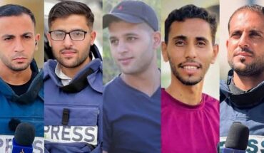 Portrait grid of five Al Jazeera journalists reportedly killed near Al-Shifa Hospital on 10 August 2025.
