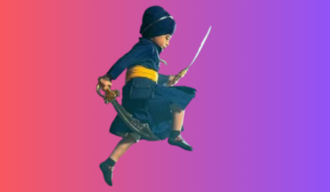 Five-year-old Fateh Singh Gill performing Gatka on skates