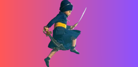 Five-year-old Fateh Singh Gill performing Gatka on skates